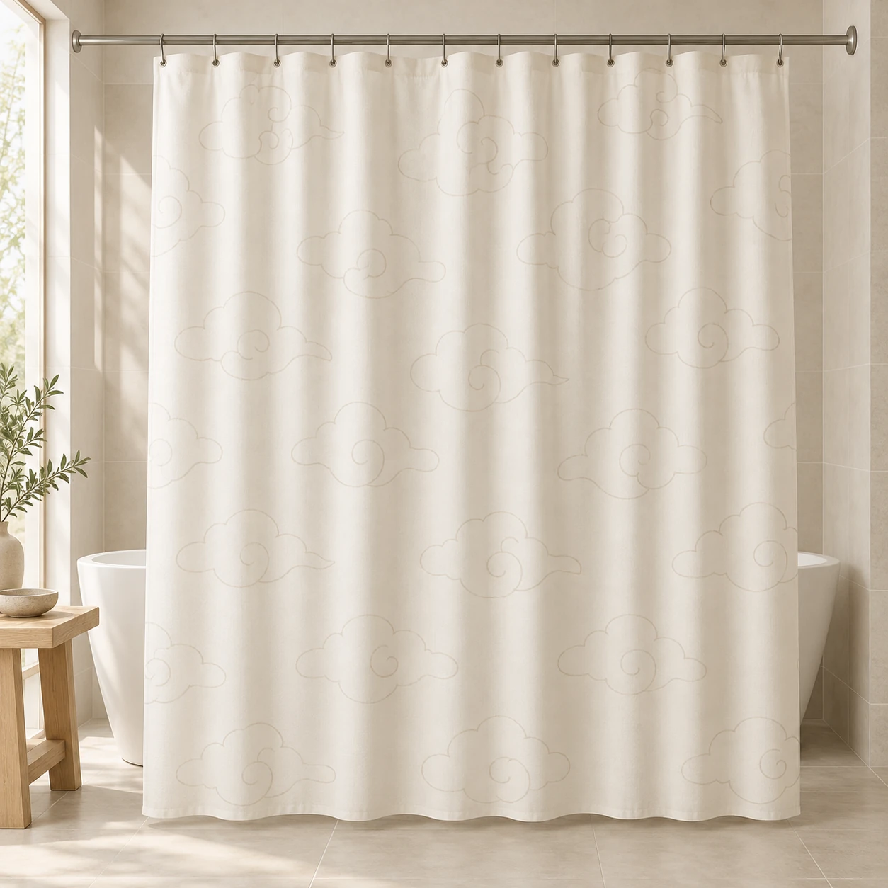 Cloud Study, Ivory / taupe, complete shower curtain