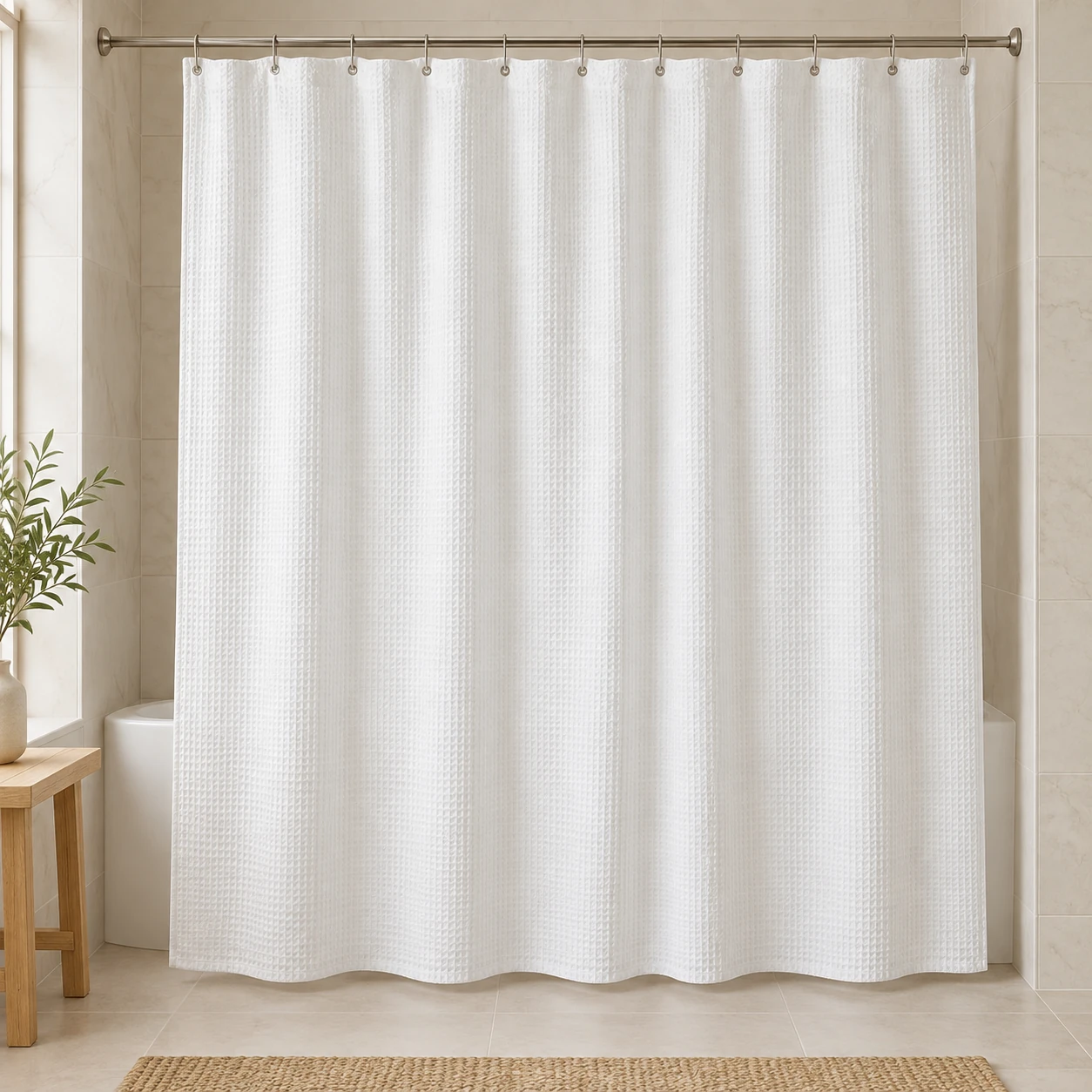 Porcelain Waffle, Porcelain white, complete shower curtain
