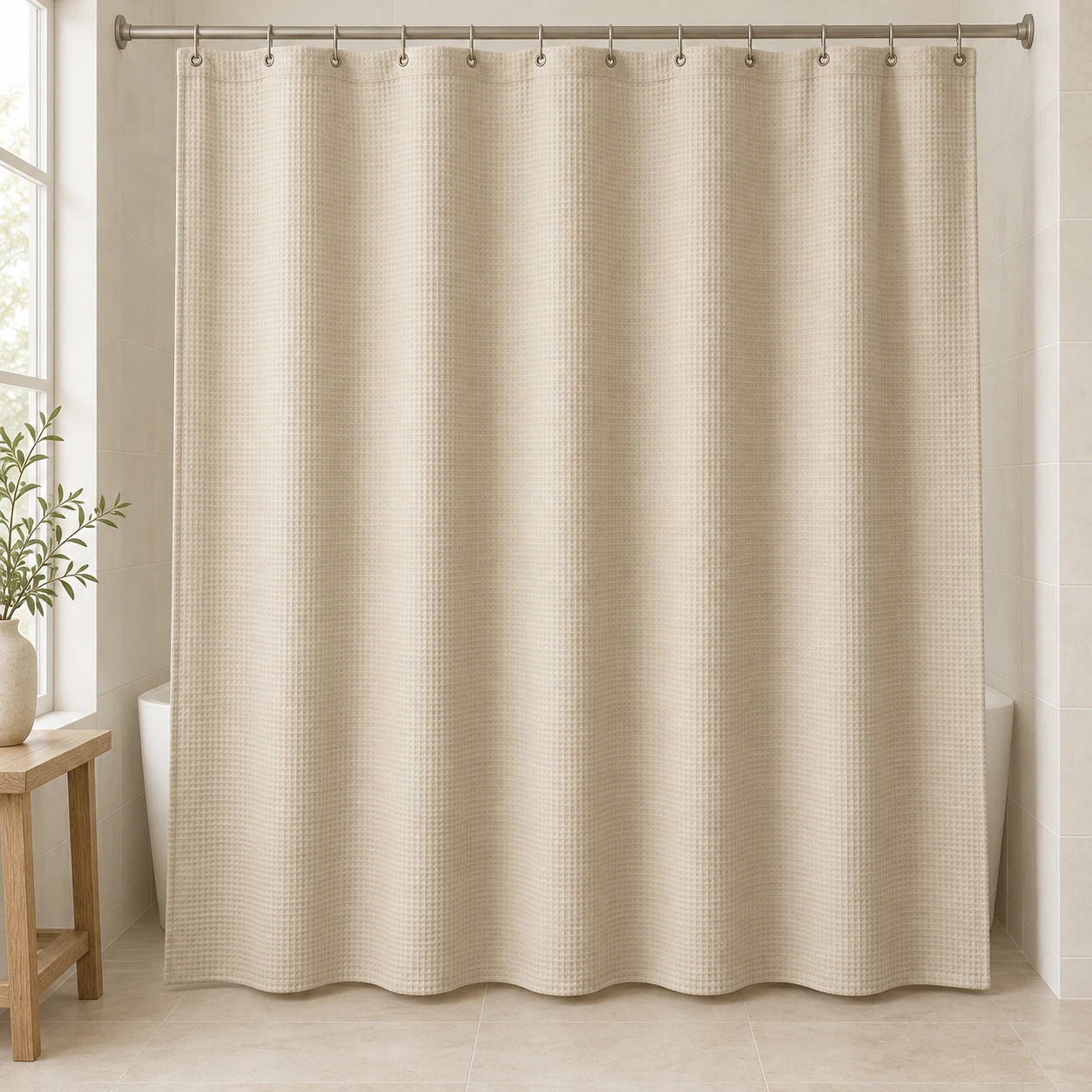 Sandstone Waffle, Sandstone beige, complete shower curtain